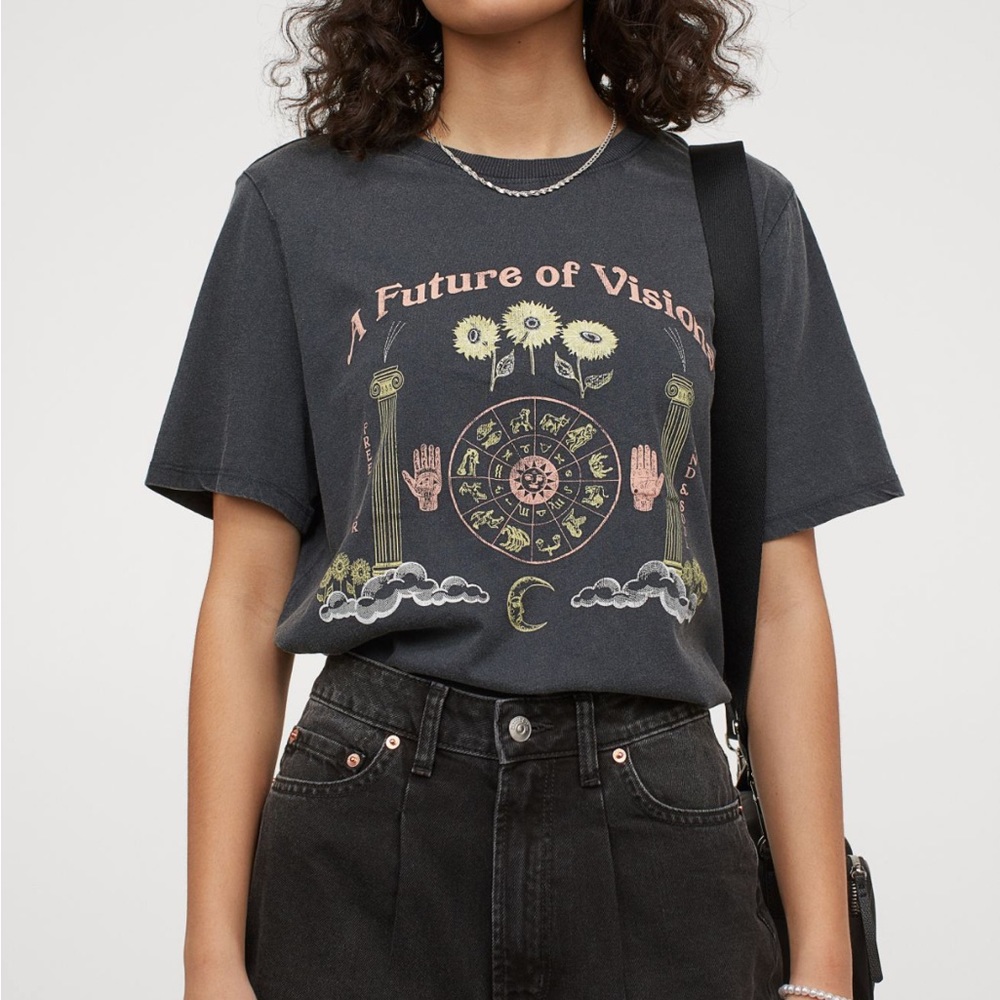 H&M THE FUTURE OF VISIONS GRAPHIC TEE T-SHIRT GRAY ZODIAC Large